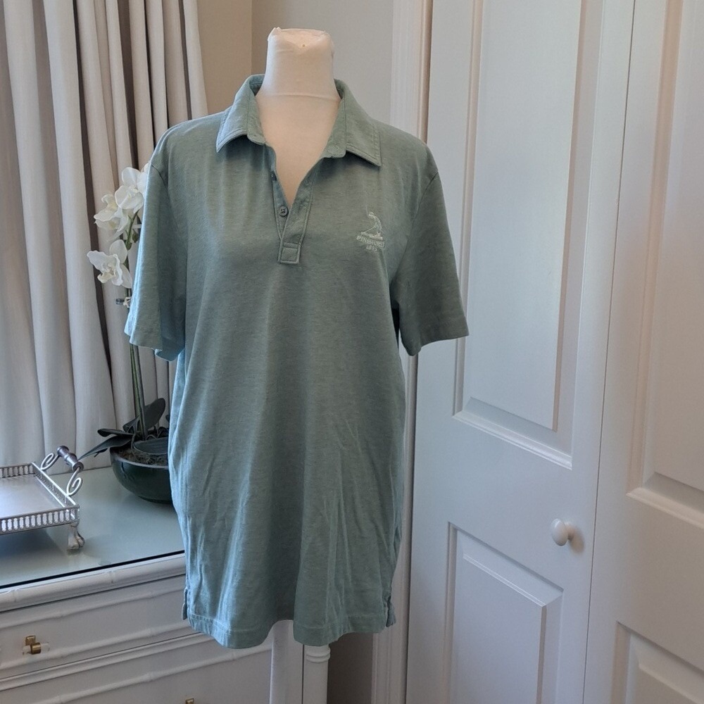 Travis Mathew Mens Heathered‎ Green Pima Cotton Gold Polo Shirt Pinehurst S-M